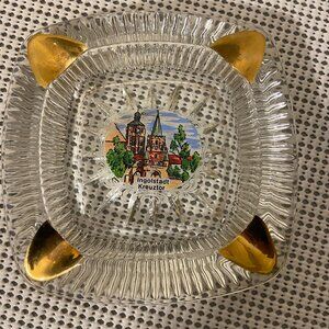 Vintage Heavy Gold & Crystal Ashtray